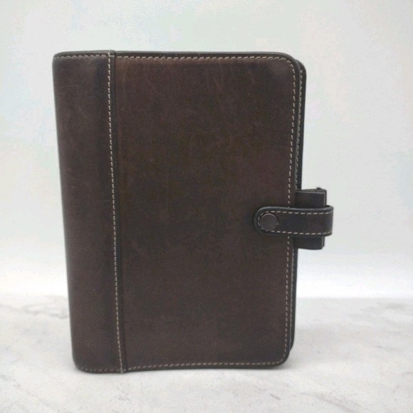 Vtg Filofax Brown Leather Personal Hamilton 6 Ring Organizer Binder Planner 5x7